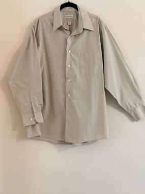 Van Heusen Men's Light Beige Button-Down Dress Shirt Size L